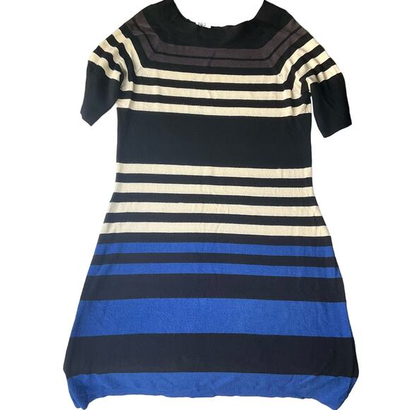 Allison Brittney Women Short Sleeve Knit Dress size XL, Black Blue White Stripes - Picture 1 of 7